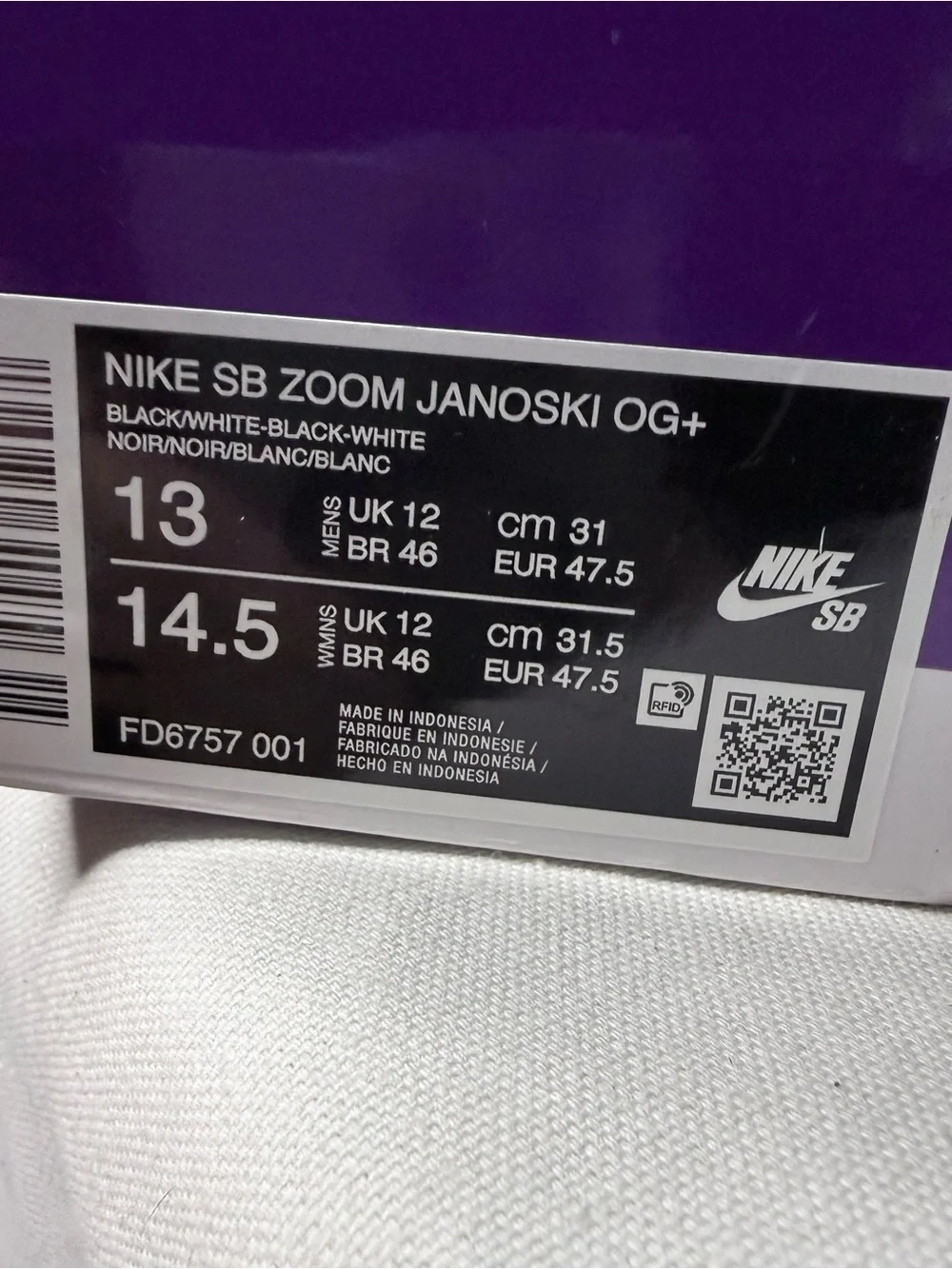 Nike SB Zoom Janoski OG+ Black and White Suede Skate Sneakers with foam and cork